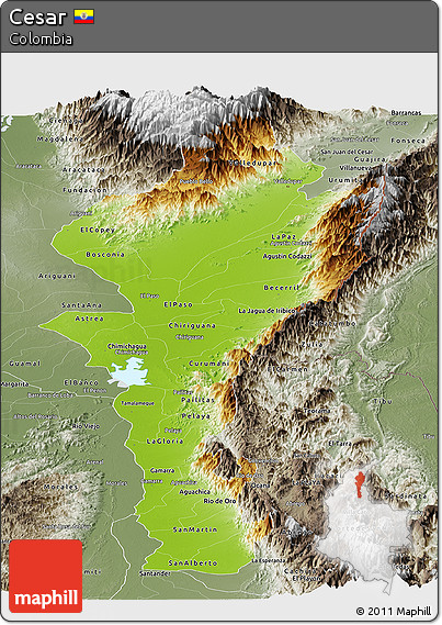 Physical Panoramic Map of Cesar, semi-desaturated