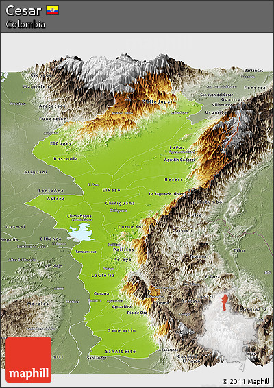 Physical Panoramic Map of Cesar, semi-desaturated