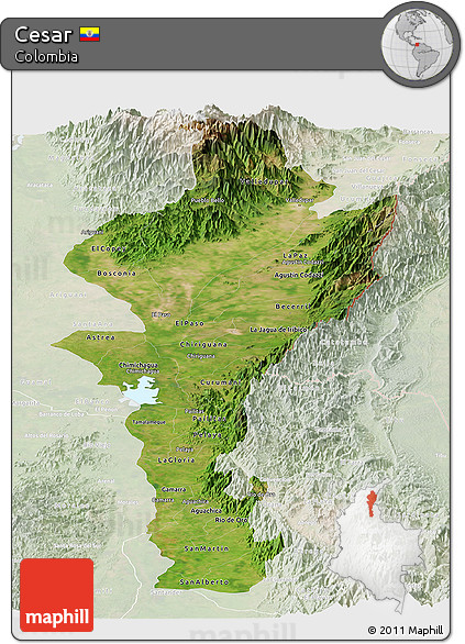 Satellite Panoramic Map of Cesar, lighten