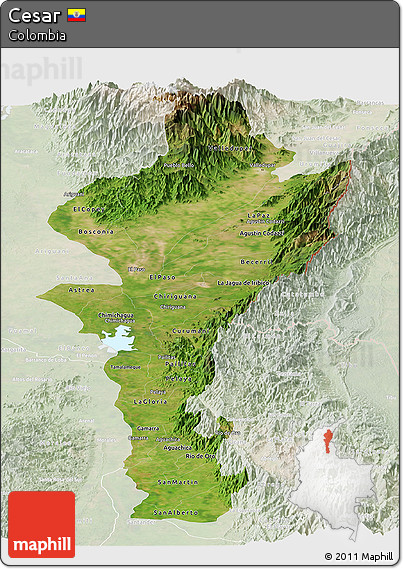 Satellite Panoramic Map of Cesar, lighten