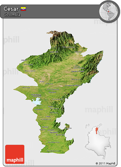 Satellite Panoramic Map of Cesar, single color outside
