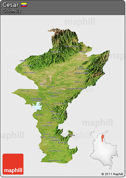 Satellite Panoramic Map of Cesar, single color outside