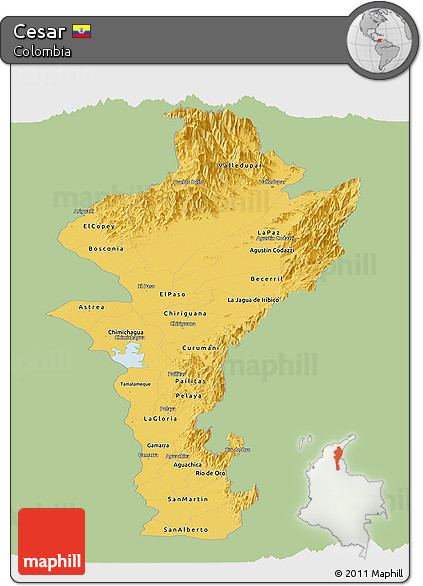 Savanna Style Panoramic Map of Cesar, single color outside