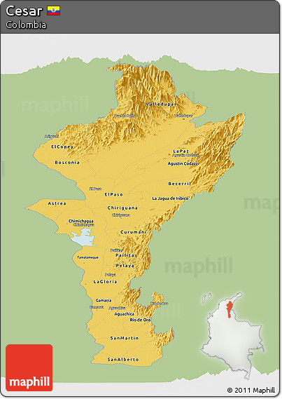 Savanna Style Panoramic Map of Cesar, single color outside
