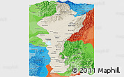 Shaded Relief Panoramic Map of Cesar, political shades outside