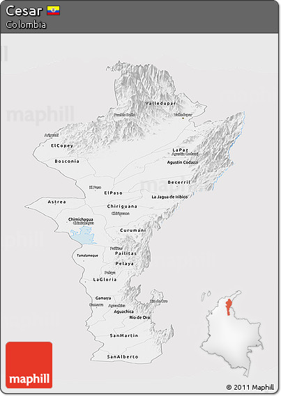 Silver Style Panoramic Map of Cesar, single color outside