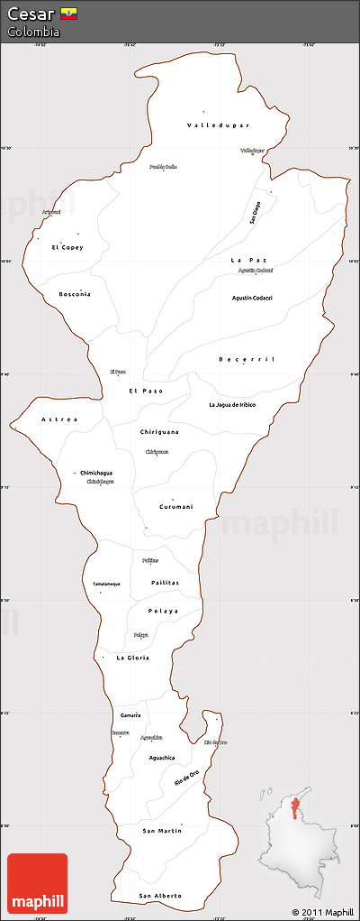 Classic Style Simple Map of Cesar, cropped outside