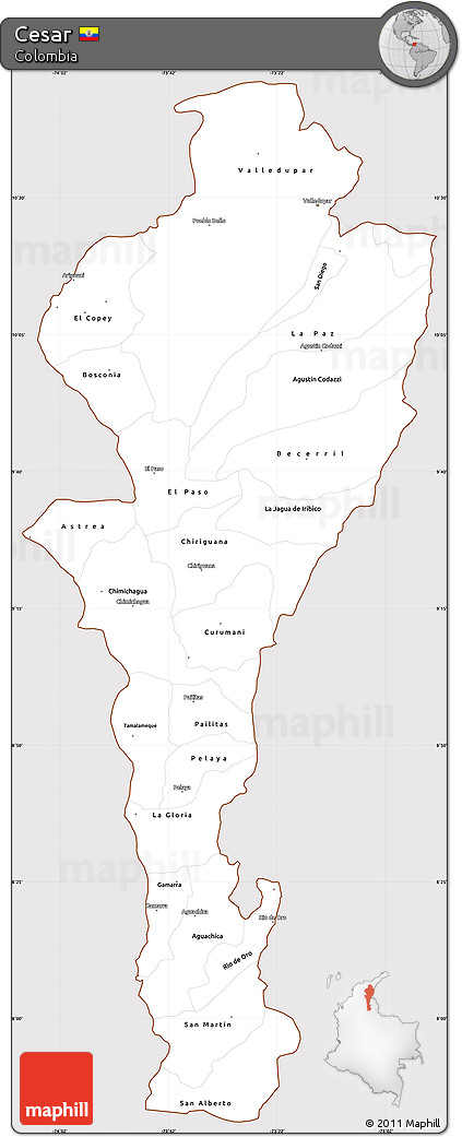 Classic Style Simple Map of Cesar, cropped outside