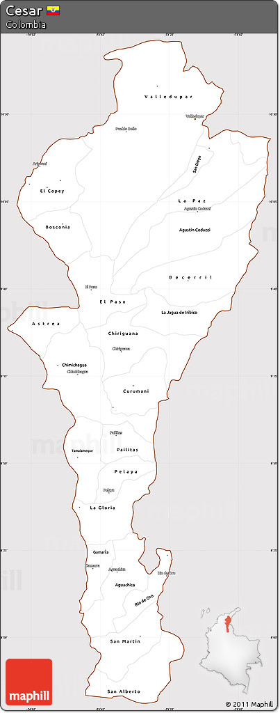 Classic Style Simple Map of Cesar, cropped outside