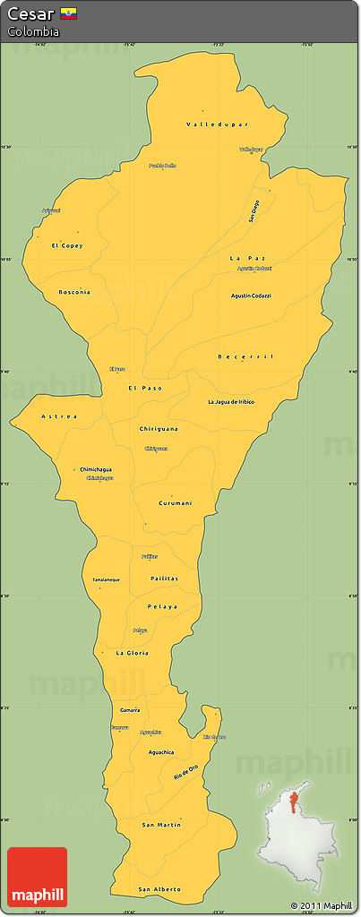 Savanna Style Simple Map of Cesar, cropped outside