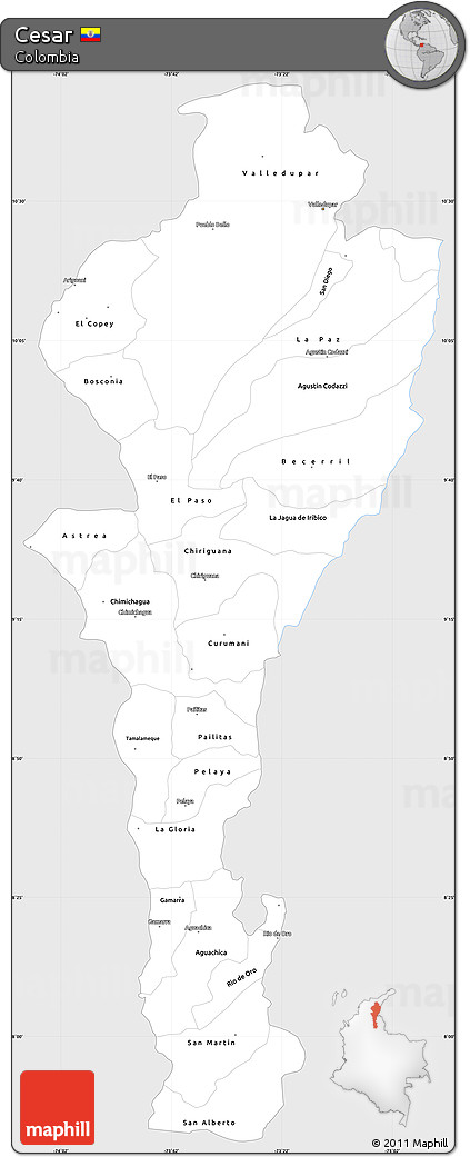 Silver Style Simple Map of Cesar, single color outside