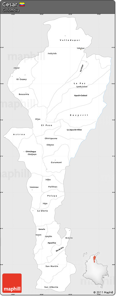 Silver Style Simple Map of Cesar, single color outside