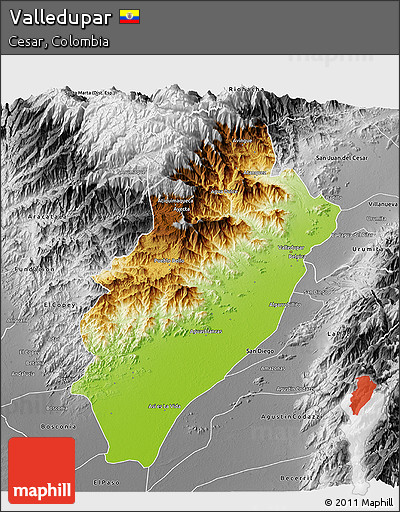 Physical 3D Map of Valledupar, desaturated