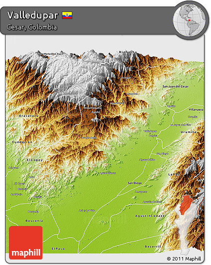 Physical 3D Map of Valledupar