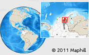 Shaded Relief Location Map of Valledupar, highlighted country, highlighted parent region