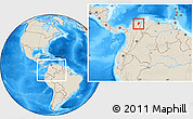 Shaded Relief Location Map of Valledupar, highlighted parent region, within the entire country