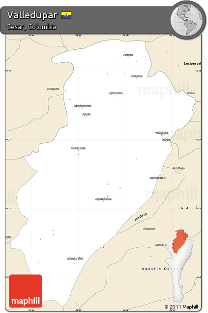Classic Style Simple Map of Valledupar