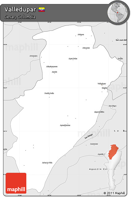 Silver Style Simple Map of Valledupar