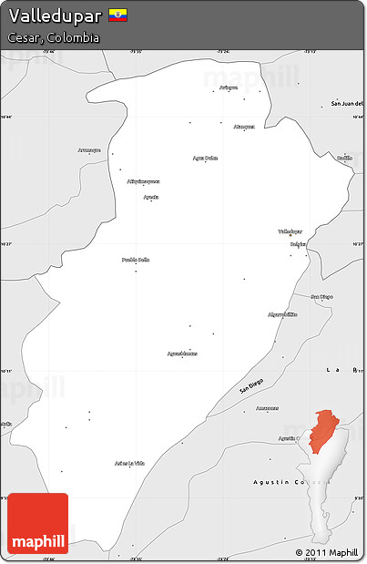 Silver Style Simple Map of Valledupar