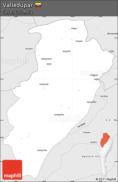 Silver Style Simple Map of Valledupar
