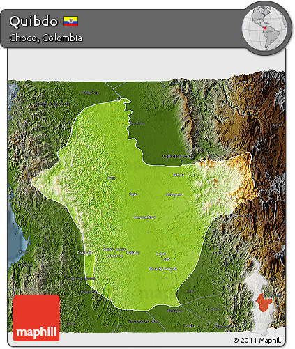 Physical 3D Map of Quibdo, darken