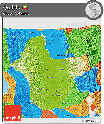 Physical 3D Map of Quibdo, political outside