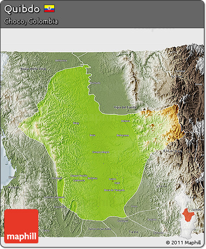 Physical 3D Map of Quibdo, semi-desaturated