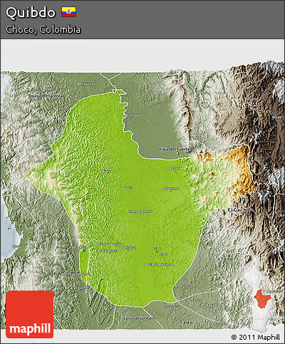 Physical 3D Map of Quibdo, semi-desaturated
