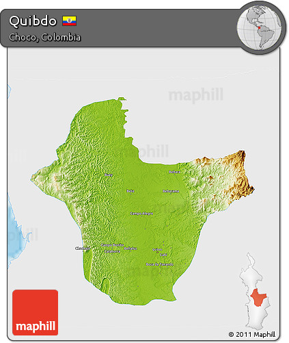 Physical 3D Map of Quibdo, single color outside
