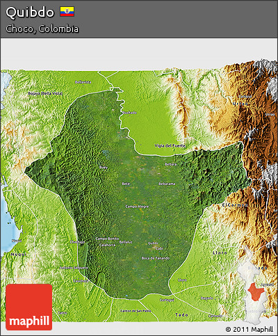 Satellite 3D Map of Quibdo, physical outside