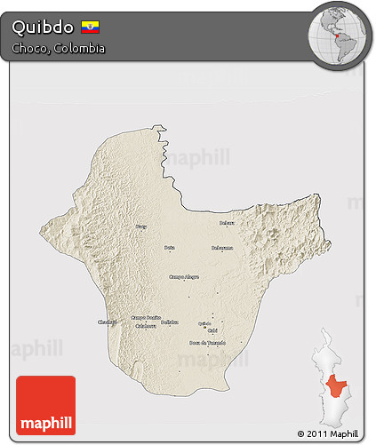 Shaded Relief 3D Map of Quibdo, cropped outside