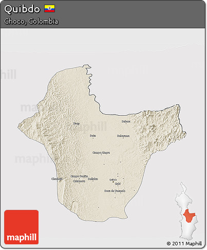 Shaded Relief 3D Map of Quibdo, cropped outside