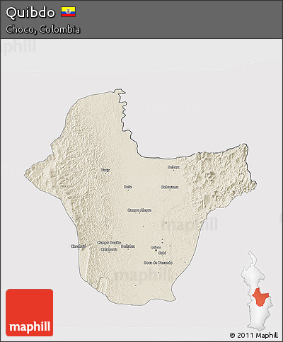 Shaded Relief 3D Map of Quibdo, cropped outside