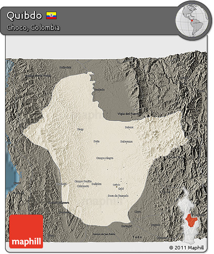 Shaded Relief 3D Map of Quibdo, darken