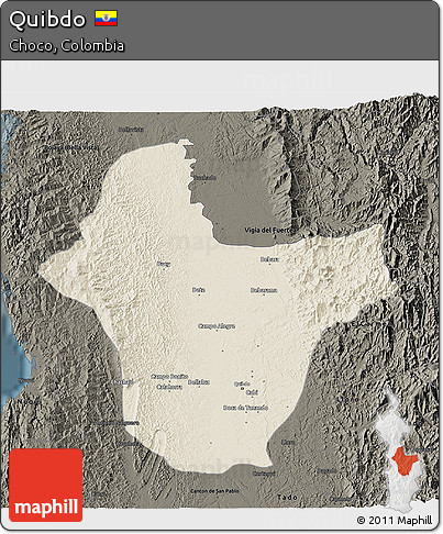 Shaded Relief 3D Map of Quibdo, darken