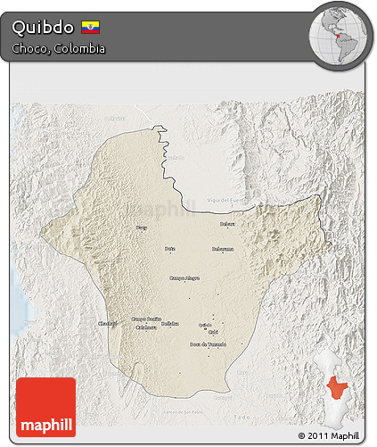 Shaded Relief 3D Map of Quibdo, lighten