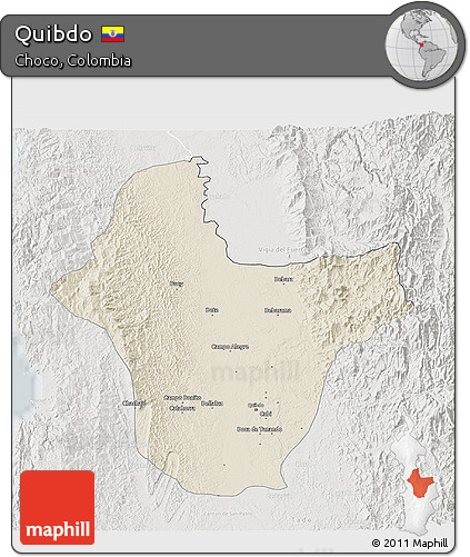 Shaded Relief 3D Map of Quibdo, lighten, semi-desaturated
