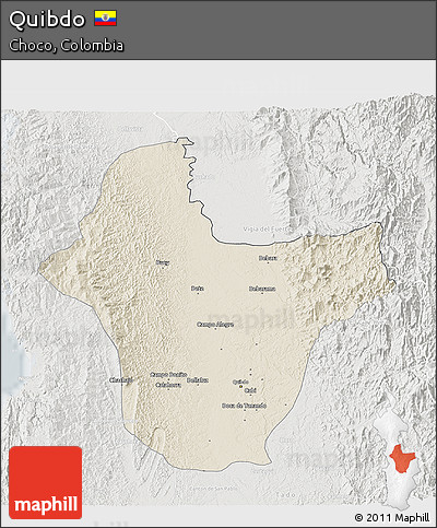 Shaded Relief 3D Map of Quibdo, lighten, semi-desaturated