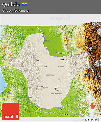 Shaded Relief 3D Map of Quibdo, physical outside