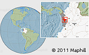 Savanna Style Location Map of Quibdo, highlighted country, highlighted parent region, hill shading