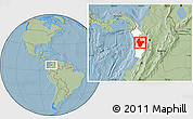 Savanna Style Location Map of Quibdo, highlighted parent region, hill shading