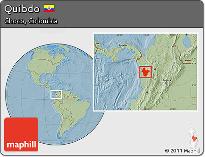 Savanna Style Location Map of Quibdo, hill shading