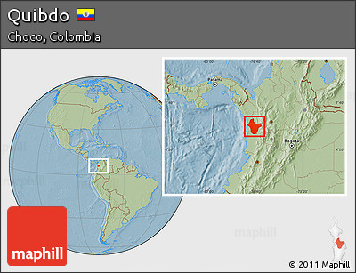 Savanna Style Location Map of Quibdo, hill shading