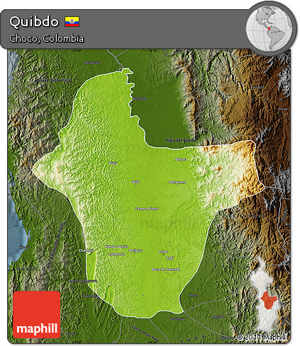 Physical Map of Quibdo, darken
