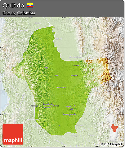Physical Map of Quibdo, lighten