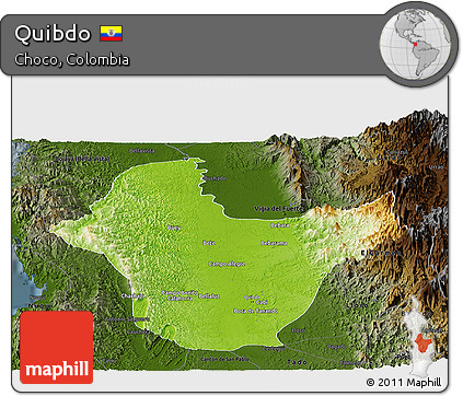 Physical Panoramic Map of Quibdo, darken
