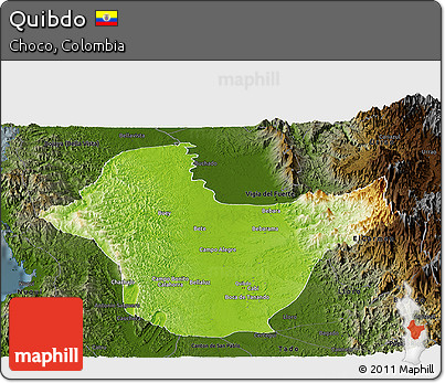 Physical Panoramic Map of Quibdo, darken