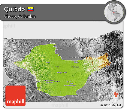 Physical Panoramic Map of Quibdo, desaturated