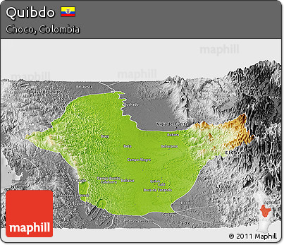 Physical Panoramic Map of Quibdo, desaturated