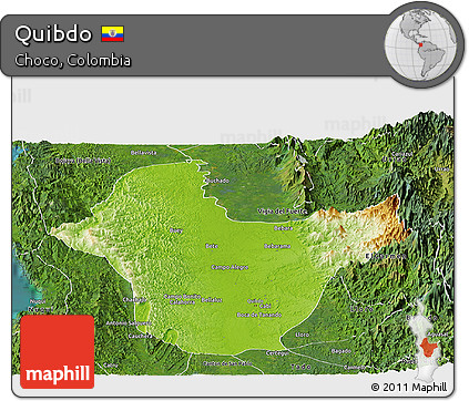 Physical Panoramic Map of Quibdo, satellite outside